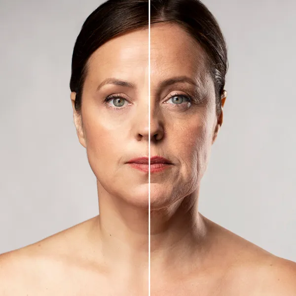 before after portrait mature woman retouched